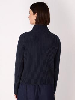 Whistles Ribbed Pure Wool Cardigan, Navy - view 2, Navy