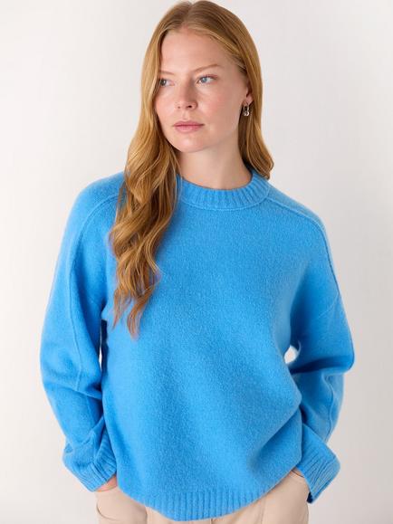 Whistles Crew Neck Seam Detail Wool Blend Jumper, Turquoise