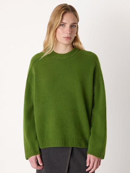 Whistles Crew Neck Seam Detail Wool Blend Jumper, Green