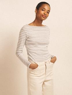 NRBY Billie Breton Stripe Top, Silver Grey/White