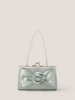 Monsoon Kids' Satin Rose Bow Mini Bag, Sage