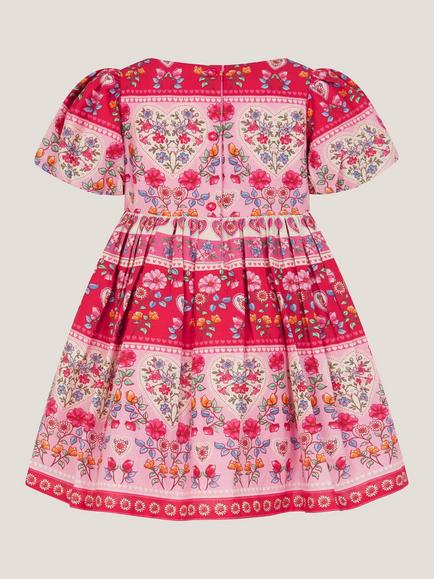 Monsoon Baby Heart Embroidered Floral Print Dress, Pink - view 2, Pink