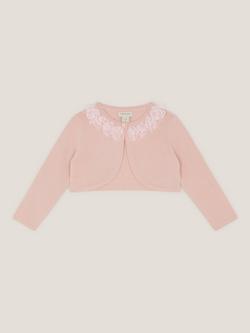 Monsoon Baby Ottilie Appliqué Rose Cardigan, Dusky Pink, Dusky Pink