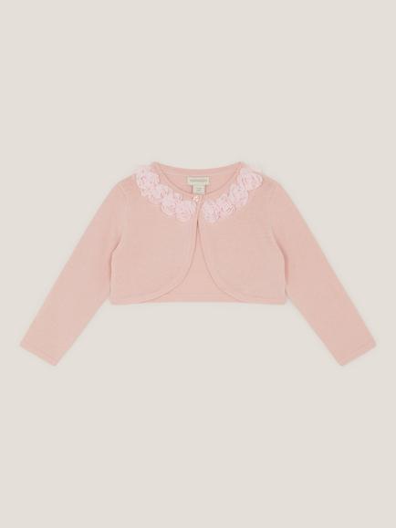 Monsoon Baby Ottilie Appliqué Rose Cardigan, Dusky Pink, Dusky Pink