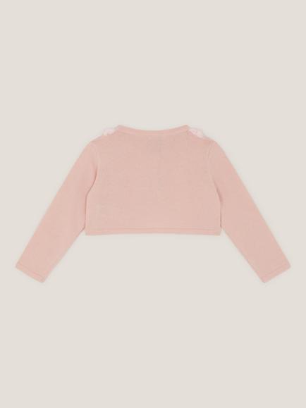 Monsoon Baby Ottilie Appliqué Rose Cardigan, Dusky Pink - view 2, Dusky Pink