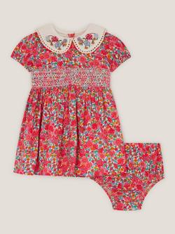 Monsoon Baby Floral Puff Sleeve Dress Set, Pink, Pink