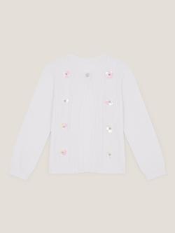 Monsoon Kids' Sparkle Cable Knit Cardigan, Ivory, Ivory