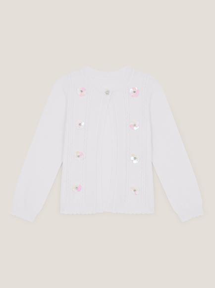 Monsoon Kids' Sparkle Cable Knit Cardigan, Ivory, Ivory