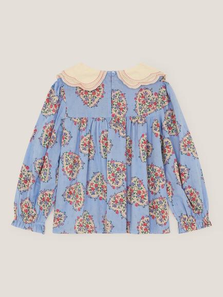 Monsoon Kids' Heart Print Scallop Blouse, Blue - view 2, Blue