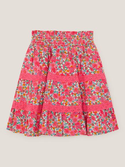 Monsoon Kids' Floral Print Tiered Skirt, Pink, Pink