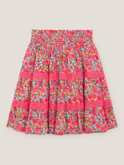 Monsoon Kids' Floral Print Tiered Skirt, Pink - view 2, Pink