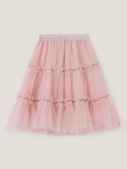 Monsoon Kids' Floral Embroidered Tulle Skirt, Pink, Pink