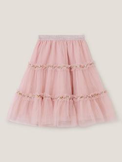 Monsoon Kids' Floral Embroidered Tulle Skirt, Pink - view 2, Pink