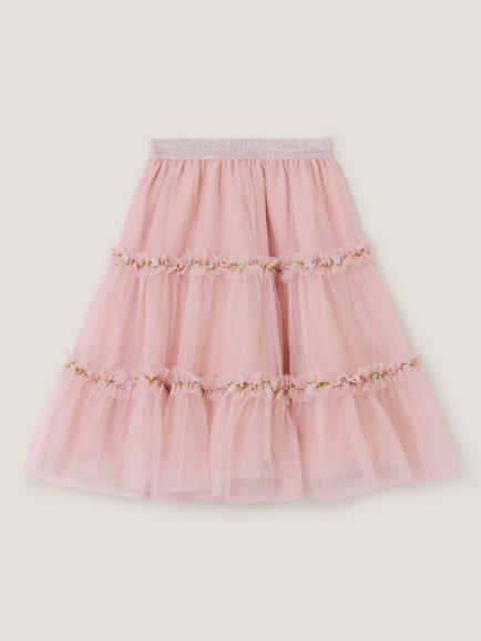 Monsoon Kids' Floral Embroidered Tulle Skirt, Pink - view 2, Pink