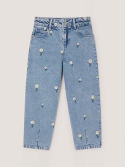 Monsoon Kids' Daisy Embroidered Barrel Jeans, Blue, Blue