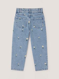 Monsoon Kids' Daisy Embroidered Barrel Jeans, Blue - view 2, Blue
