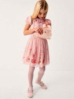 Monsoon Kids' Floral Embroidered Top and Skirt Set, Pink, Pink