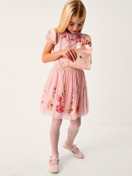 Monsoon Kids' Floral Embroidered Top and Skirt Set, Pink, Pink