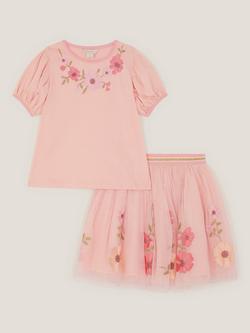 Monsoon Kids' Floral Embroidered Top and Skirt Set, Pink - view 2, Pink