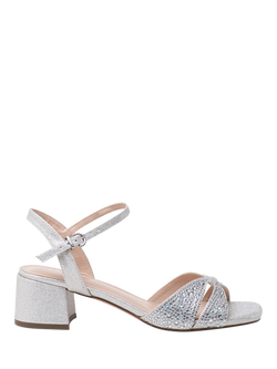 Paradox London Marquise Embellished Block Heel Strappy Sandals, Silver, Silver