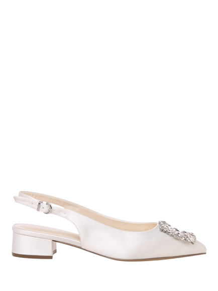 Paradox London Bejewled Wide Fit Slingback Wedding Court Shoes, Ivory, Ivory