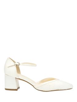 Paradox London Charla Satin and Lace Block Heel Wedding Court Shoes, Ivory, Ivory