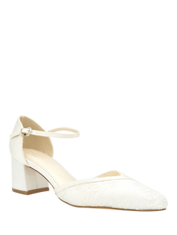 Paradox London Charla Satin and Lace Block Heel Wedding Court Shoes, Ivory - view 2, Ivory