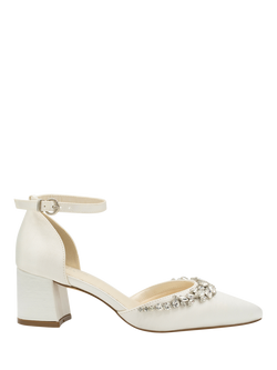 Paradox London Cinta Mid Block Heel Ankle Strap Wedding Court Shoes, Ivory, Ivory
