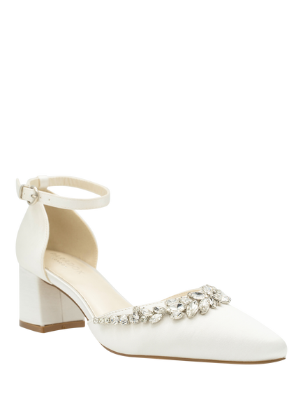 Paradox London Cinta Mid Block Heel Ankle Strap Wedding Court Shoes, Ivory - view 2, Ivory