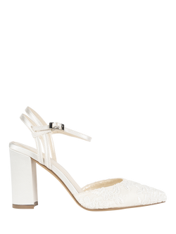 Paradox London Fauna Satin and Lace High Block Heel Wedding Court Shoes, Ivory, Ivory