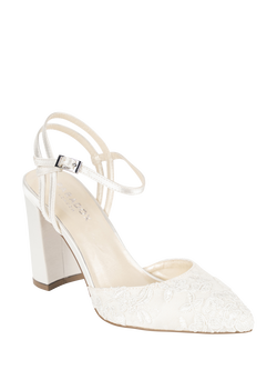 Paradox London Fauna Satin and Lace High Block Heel Wedding Court Shoes, Ivory - view 2, Ivory