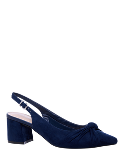 Paradox London Ilene Block Heel Knot Detail Court Shoes, Navy - view 2, Navy