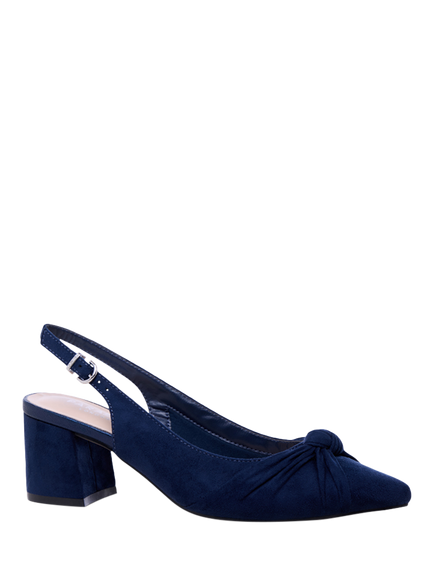 Paradox London Ilene Block Heel Knot Detail Court Shoes, Navy - view 2, Navy