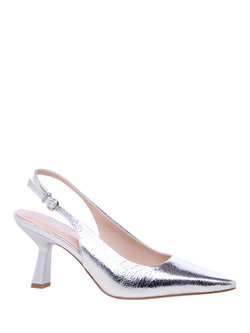 Paradox London Tuscany Flared Heel Slingback Court Shoes, Silver - view 2, Silver