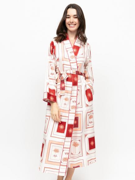 Fable & Eve Rosebery Postcard Collage Dressing Gown, Cream, Cream