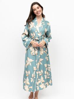 Fable & Eve Somerset Floral Dressing Gown, Cerulean Blue, Cerulean Blue