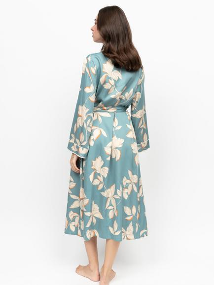 Fable & Eve Somerset Floral Dressing Gown, Cerulean Blue - view 2, Cerulean Blue