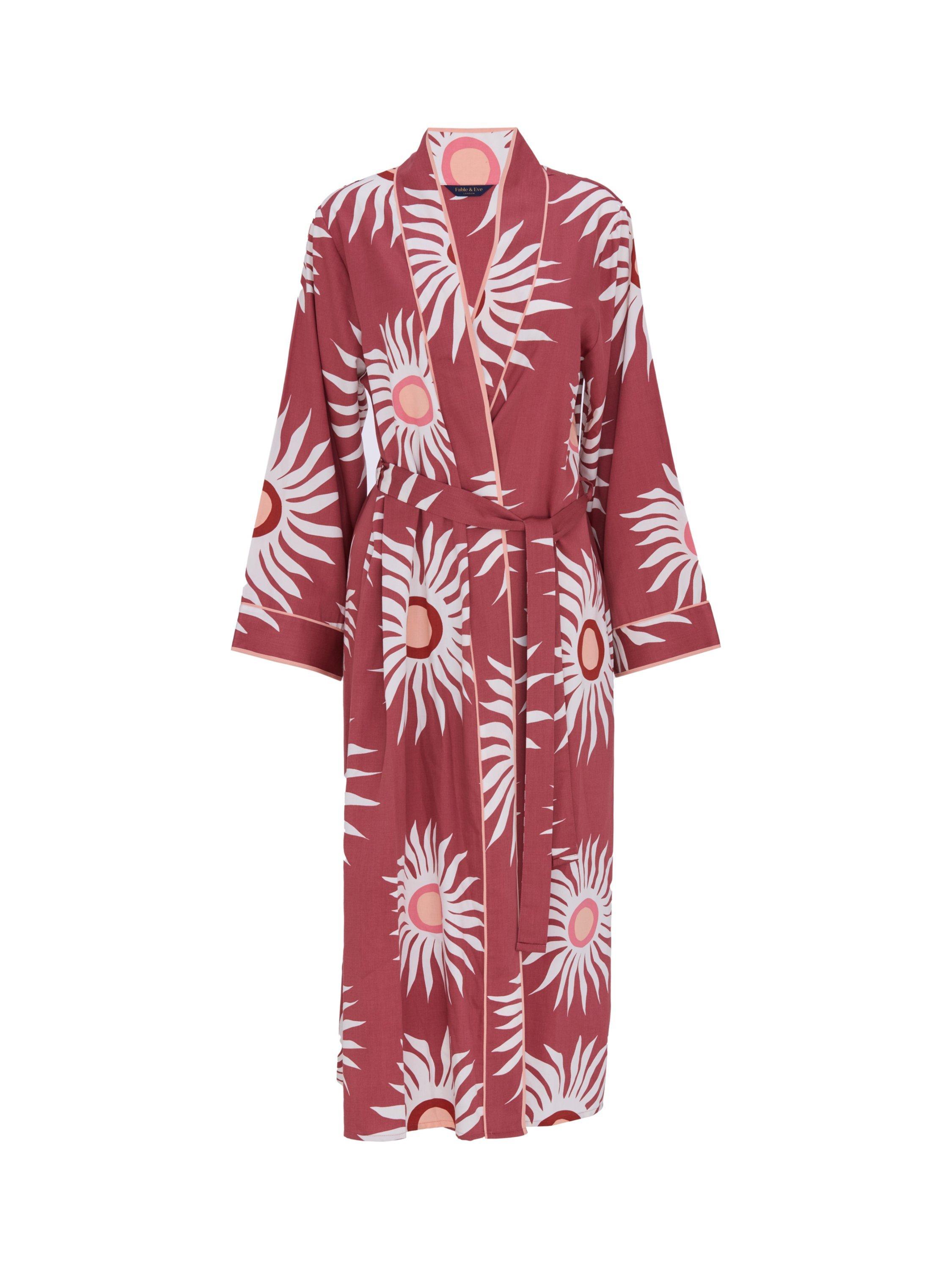Product image 3 of 3, which shows Fable & Eve Rosebery Abstract Sun Print Dressing Gown, Terracotta, 8