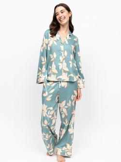 Fable & Eve Somerset Floral Button Down Long Pyjama Set, Cerulean Blue, Cerulean Blue