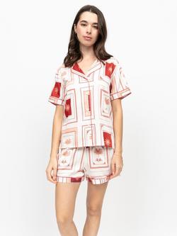 Fable & Eve Postcard Collage Button Down Short Pyjama Set, Cream, Cream