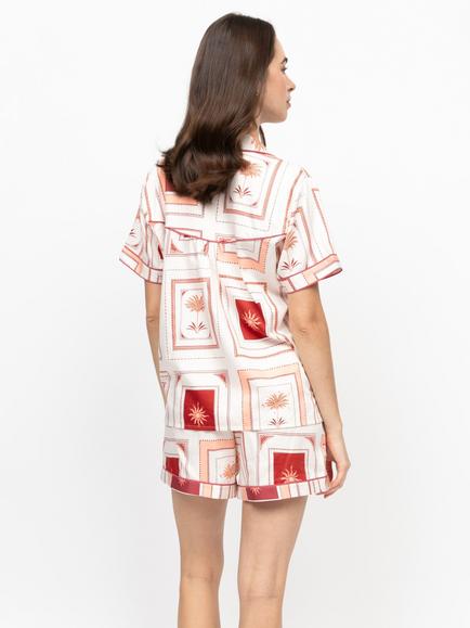 Fable & Eve Postcard Collage Button Down Short Pyjama Set, Cream - view 2, Cream