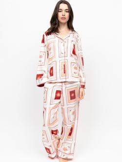 Fable & Eve Postcard Collage Button Down Long Pyjama Set, Cream, Cream