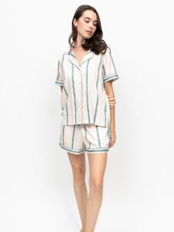 Fable & Eve Somerset Stripe Button Down Short Pyjama Set, Somerset Blue, Somerset Blue