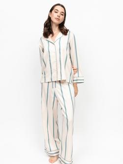 Fable & Eve Somerset Stripe Button Down Long Pyjama Set, Somerset Blue, Somerset Blue