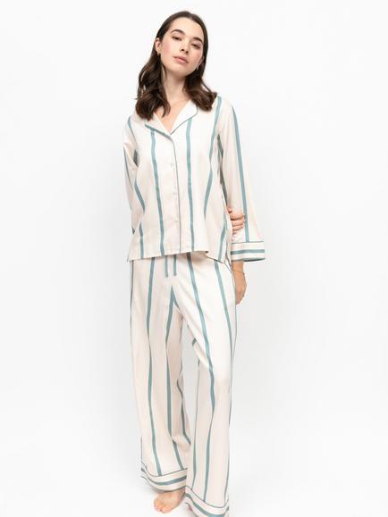 Fable & Eve Somerset Stripe Button Down Long Pyjama Set, Somerset Blue, Somerset Blue