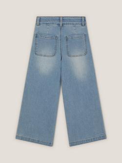 Monsoon Kids' Floral Embroidered Wide Leg Jeans, Blue - view 2, Blue