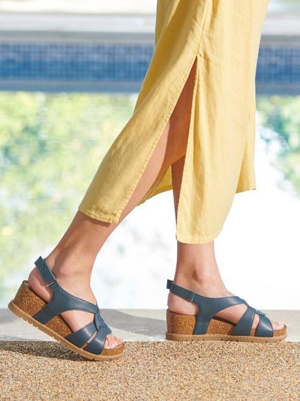 Josef Seibel Eden 02 Leather Wedge Heel Sandals, Dark Blue - view 2, Dark Blue