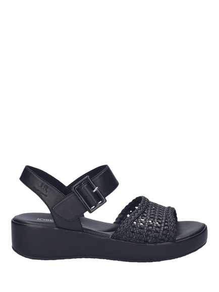 Josef Seibel Eve 06 Leather Woven Strap Footbed Sandals, Black, Black