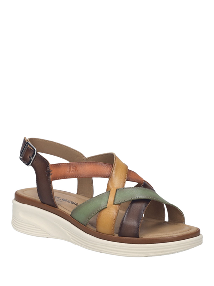 Josef Seibel Sevran 07 Leather Strappy Footbed Sandals - view 2, Brown/Multi