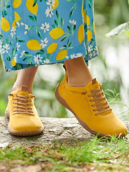Josef Seibel Wynona 06 Leather Lace Up Trainers, Saffron - view 2, Saffron